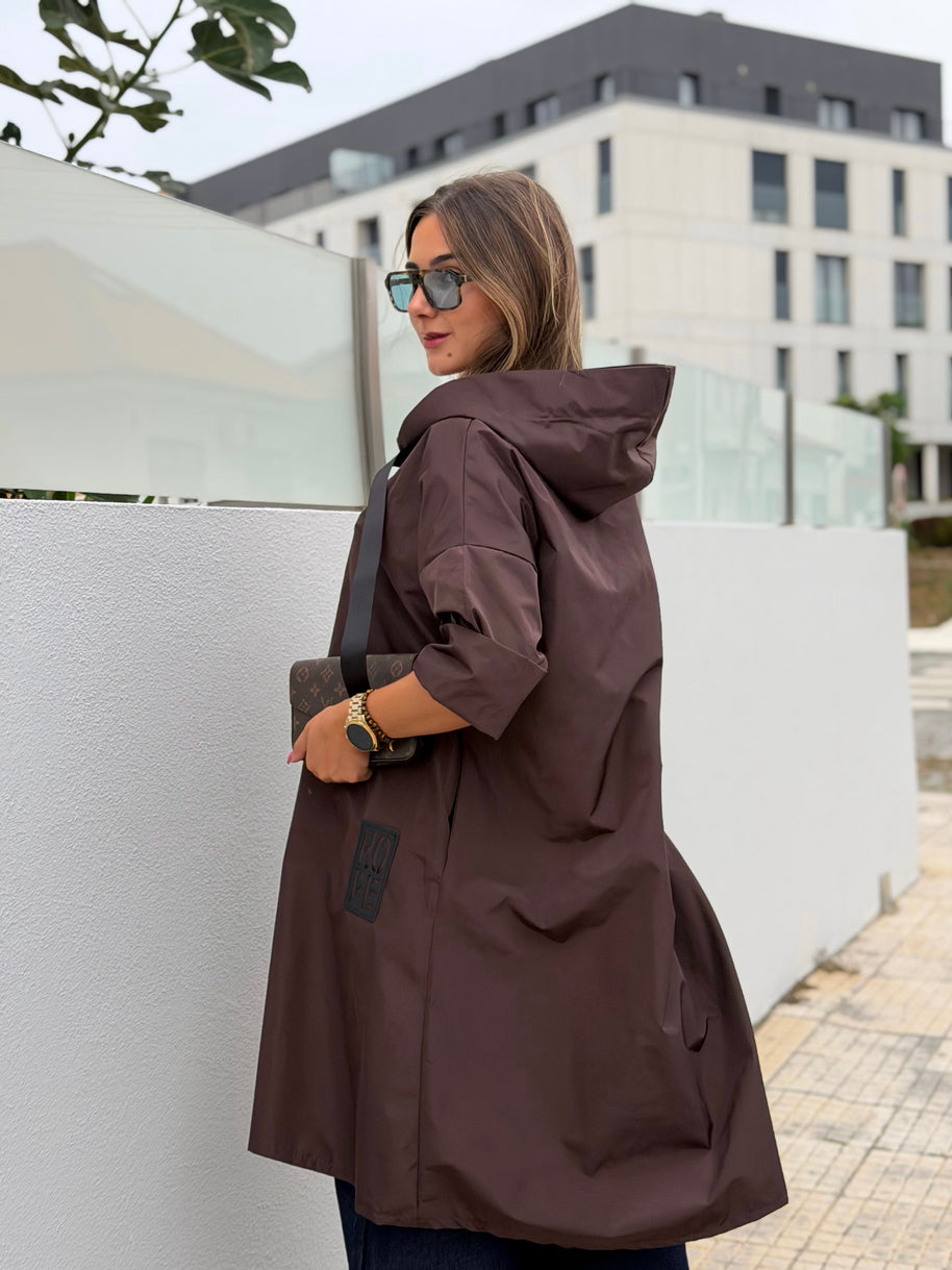 Parka comprida castanho