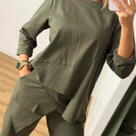 Conjunto com calça assimétrica | verde kaki