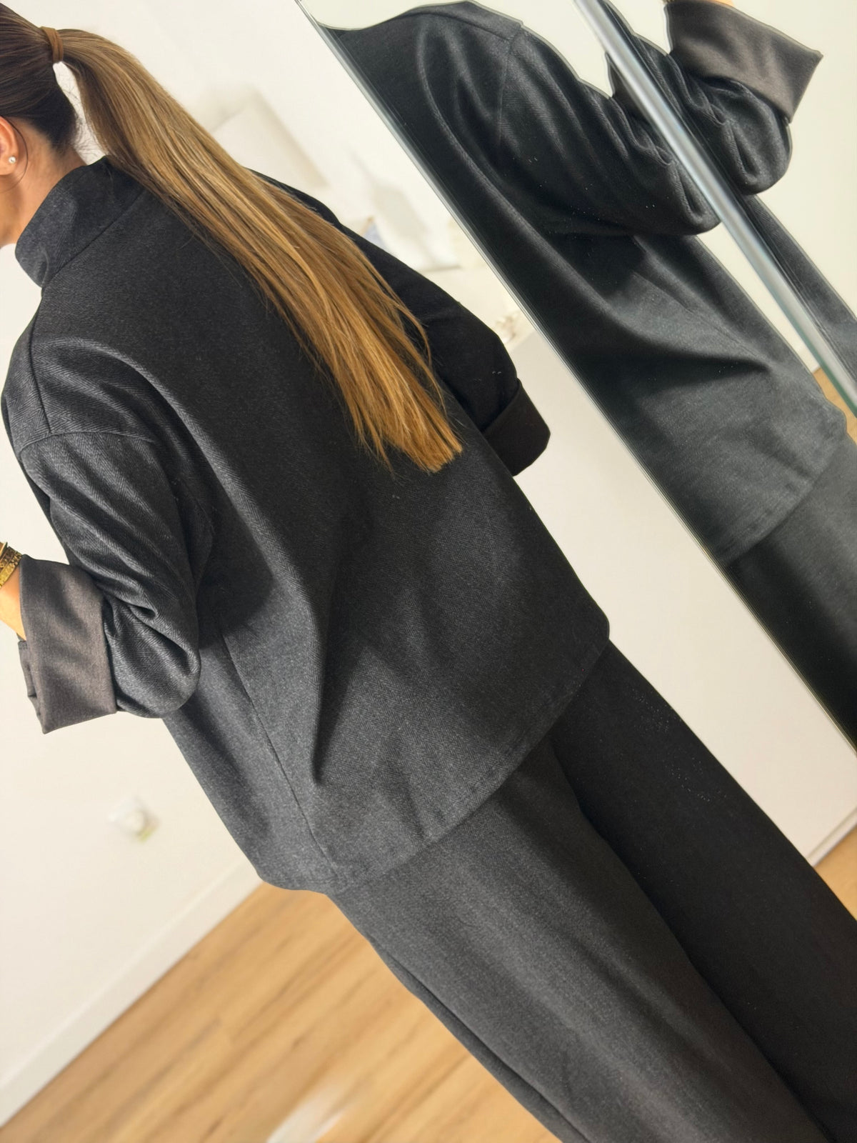 Conjunto tecido tipo denim CINZA ESCURO
