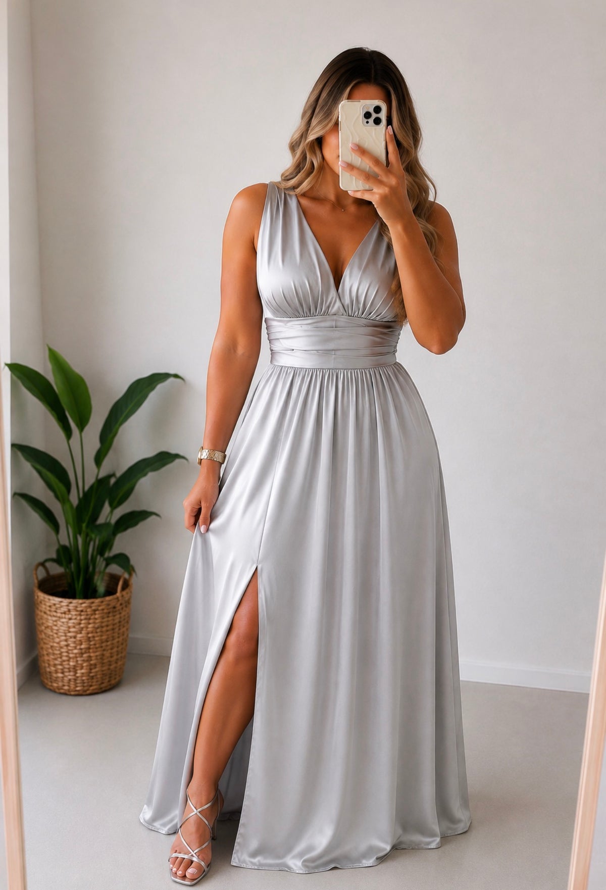 Vestido fluido prata