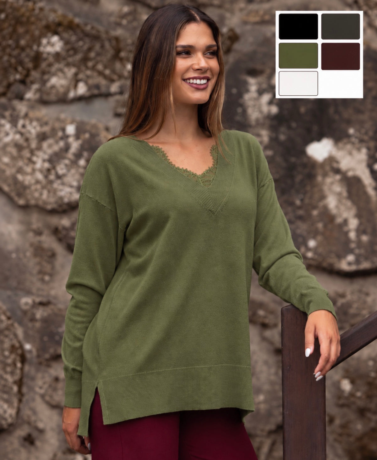 Camisola de bico com pormenor renda