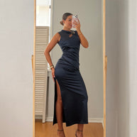 Vestido azul marinho com pormenor