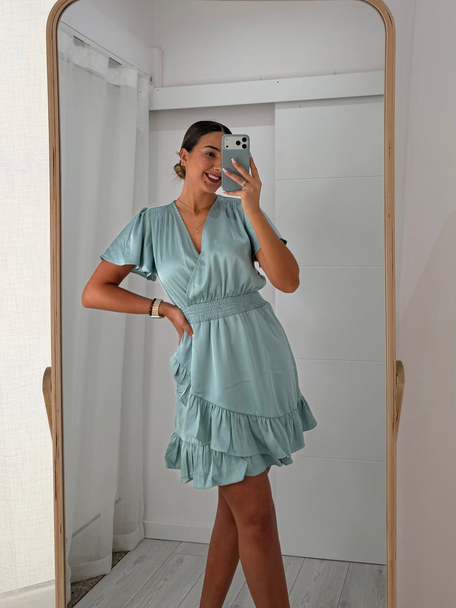 Vestido com folho- verde água