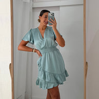 Vestido com folho- verde água