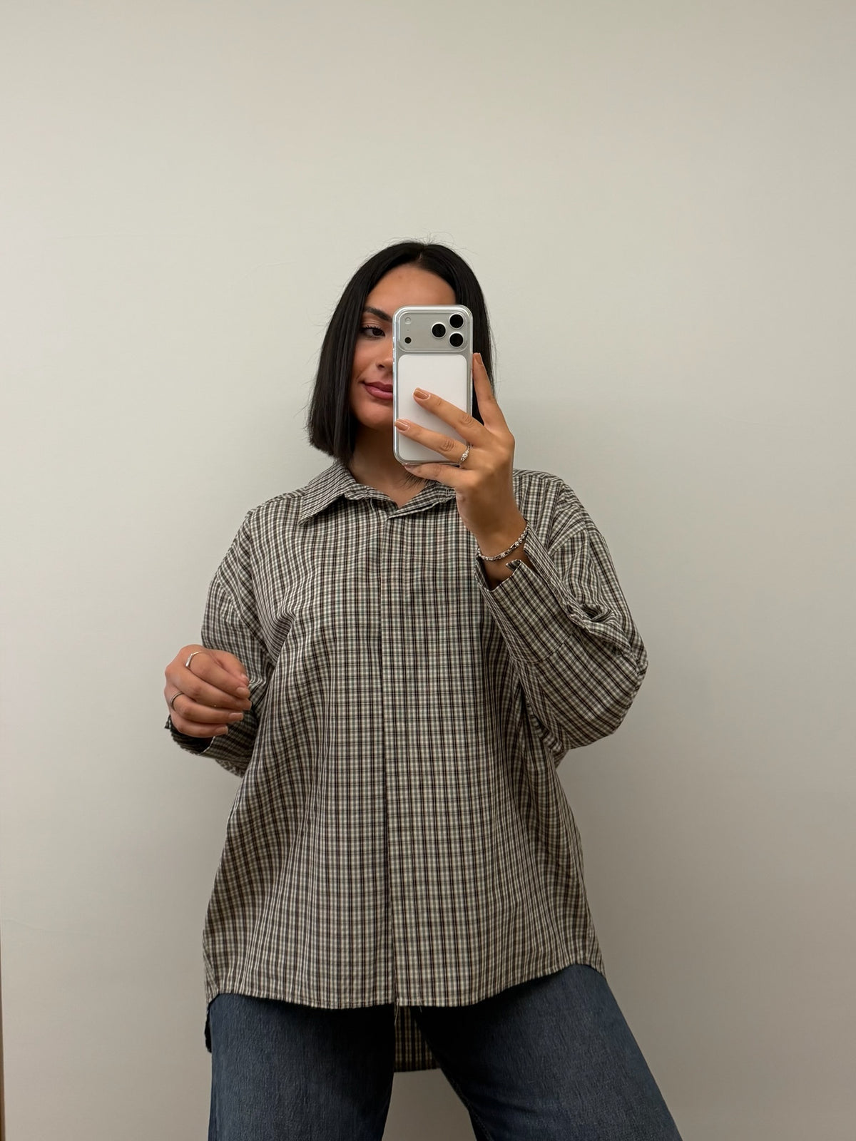 Camisola | Camisa xadrez - tons castanho