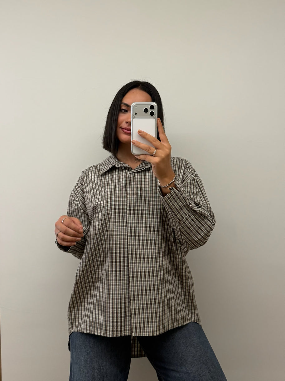 Camisola | Camisa xadrez - tons castanho