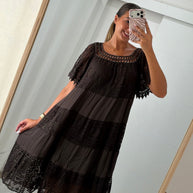 Vestido bordado - castanho