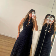 Vestido rendado com forro- azul marinho