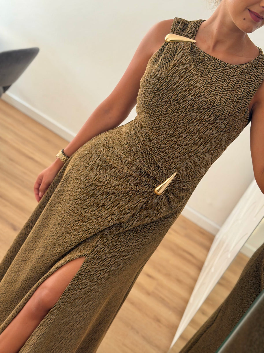 Vestido gota e racha - dourado