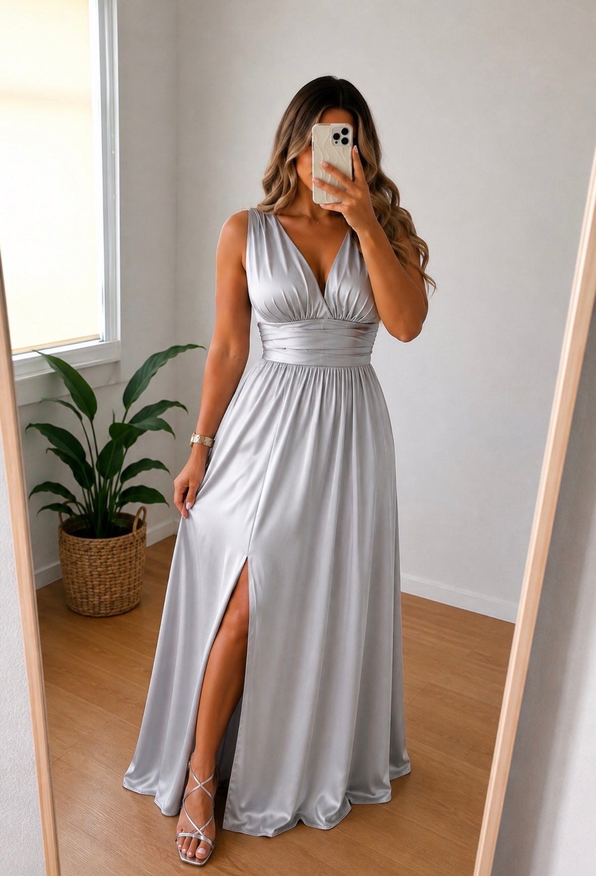 Vestido fluido prata