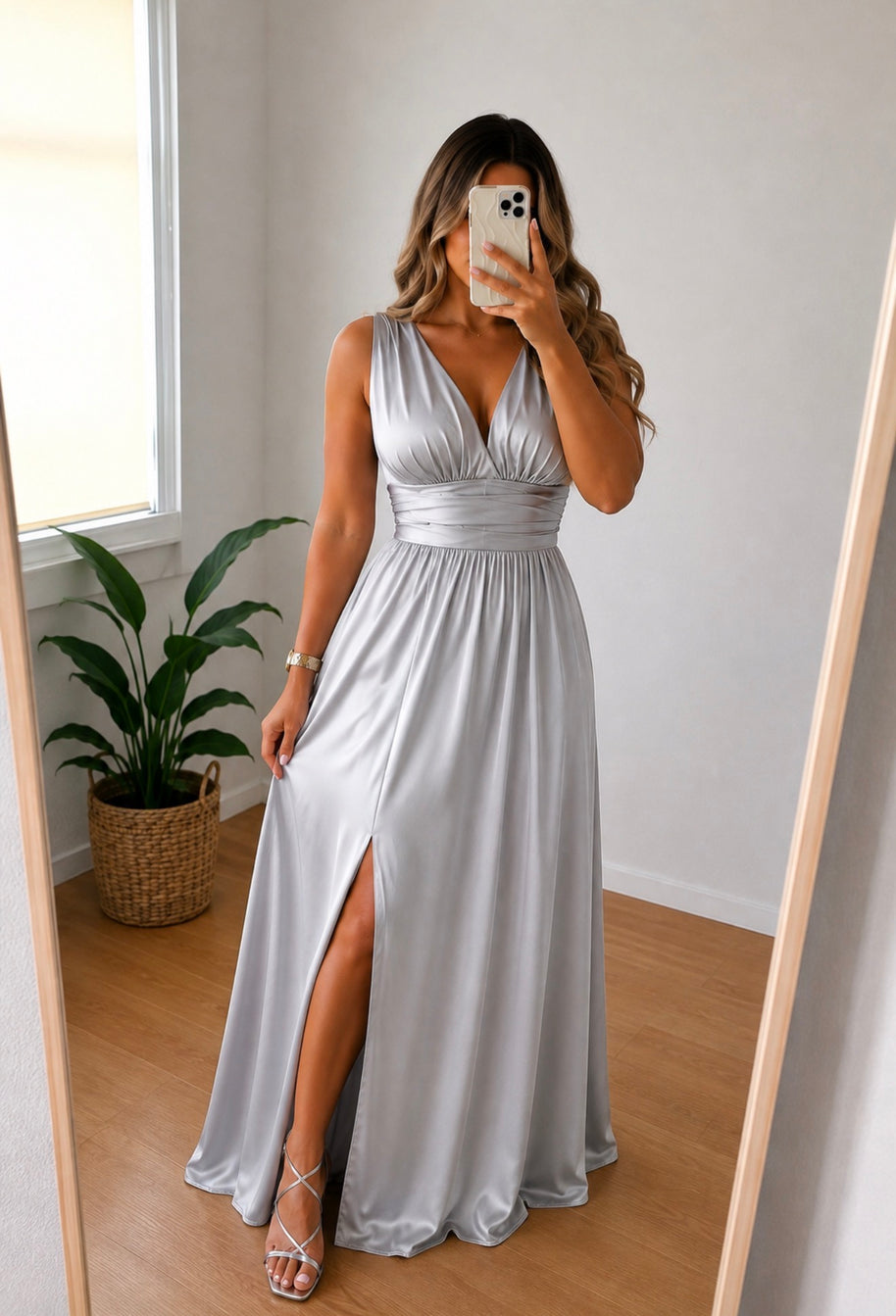 Vestido fluido prata