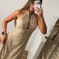 Vestido rendado com forro - bege