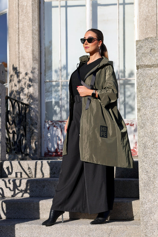 Long Hope Parka with Pockets, Khaki Green
