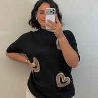 Blusa corações | camisola em algodão preto