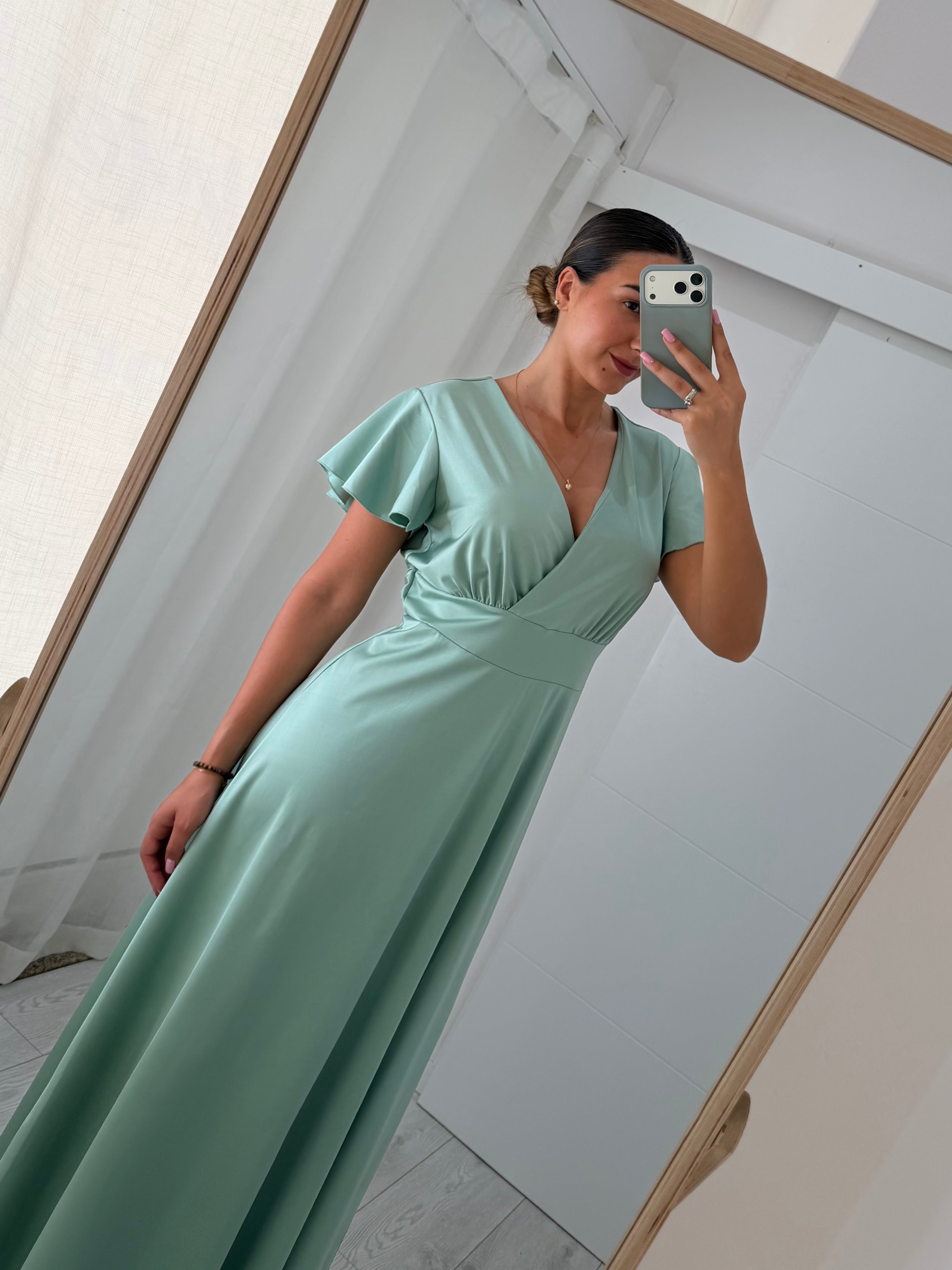 Vestido cerimónia verde água