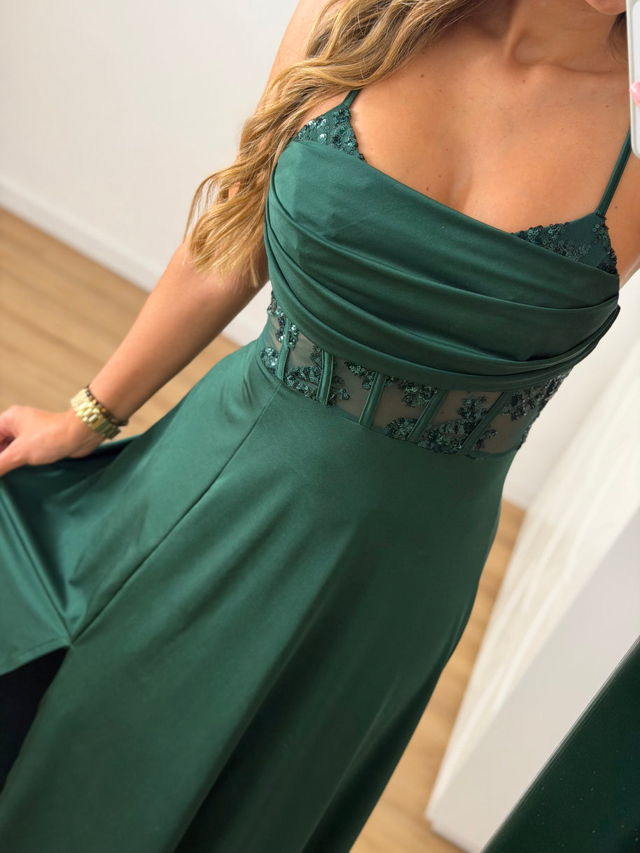 Vestido Elegance estilo corpete - verde escuro