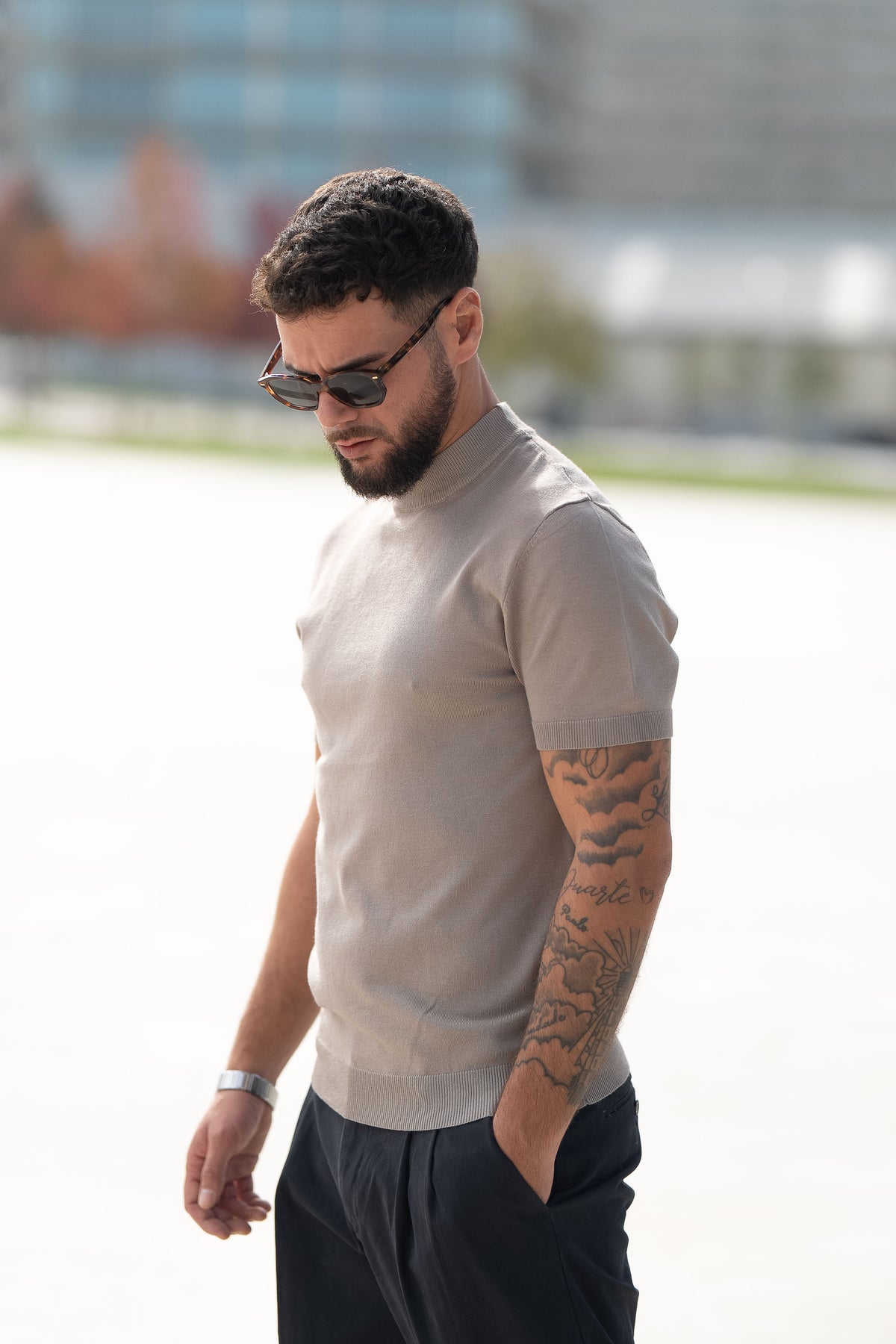 Homem | Camisola manga curta malha taupe
