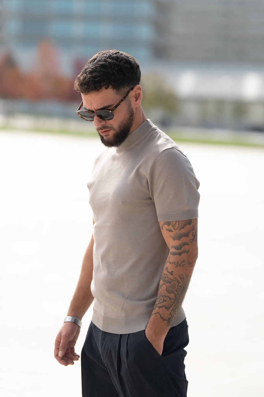 Homem | Camisola manga curta malha taupe