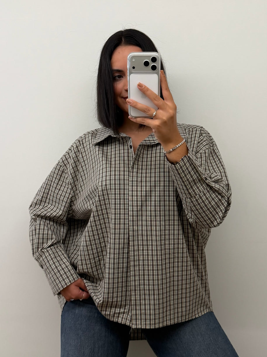 Camisola | Camisa xadrez - tons castanho