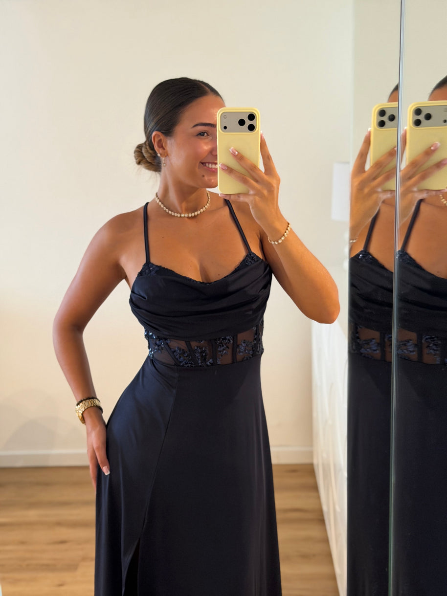 Vestido Elegance estilo corpete - azul marinho