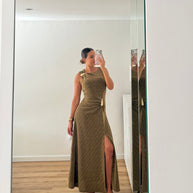 Vestido gota e racha - dourado