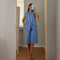 Conjunto com calção azul denim