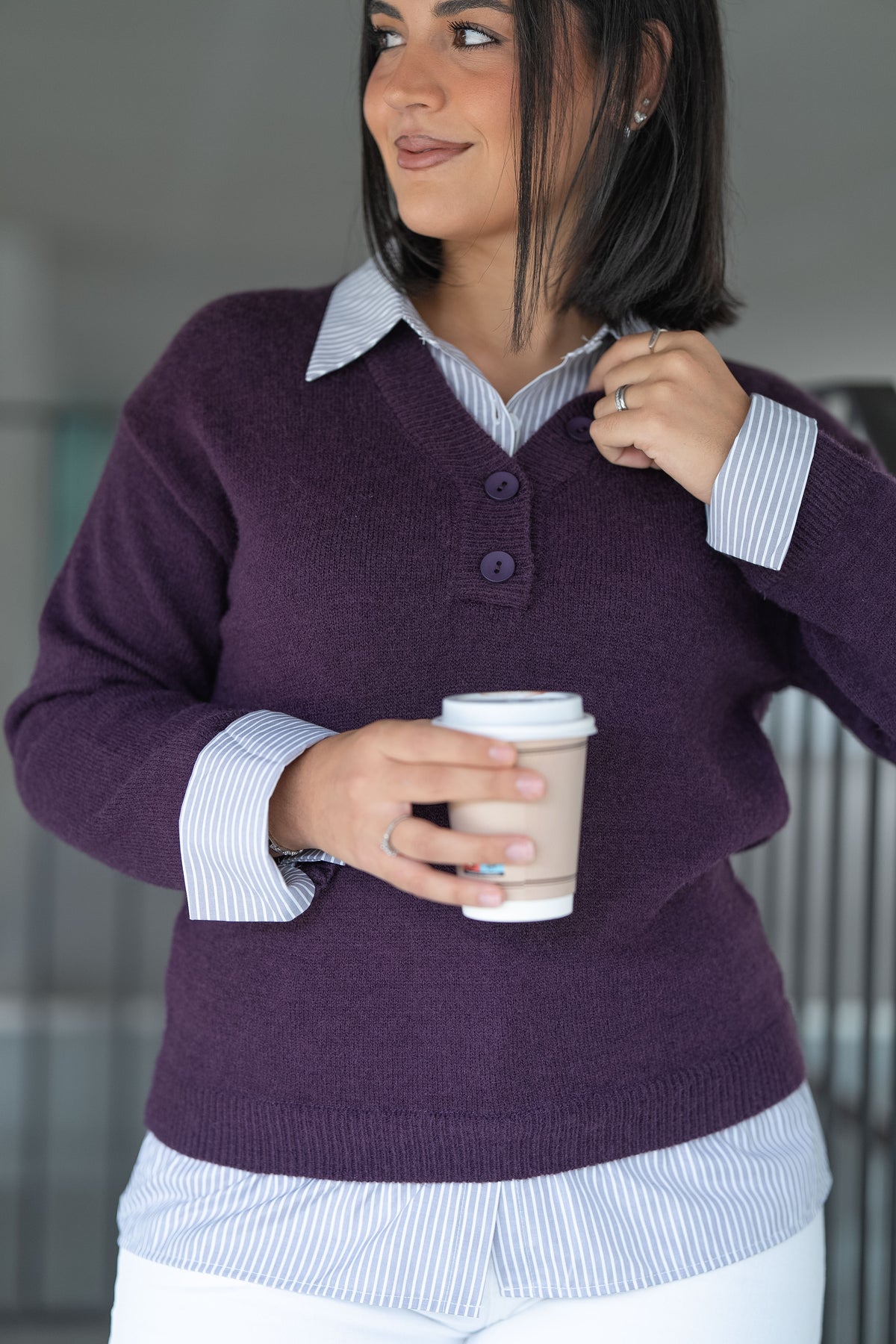 Camisola bordeaux com camisa inclusa