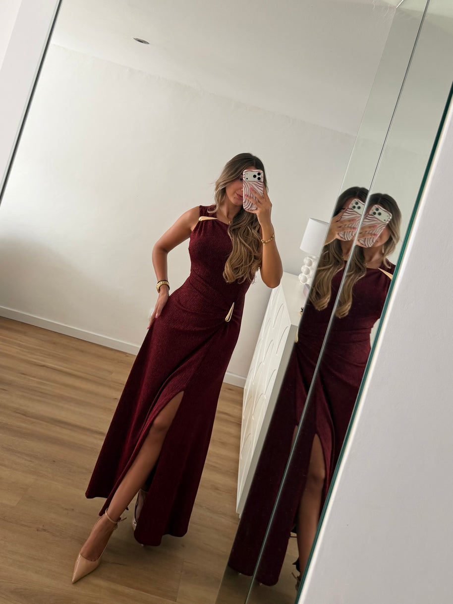 Vestido gota e racha - bordô