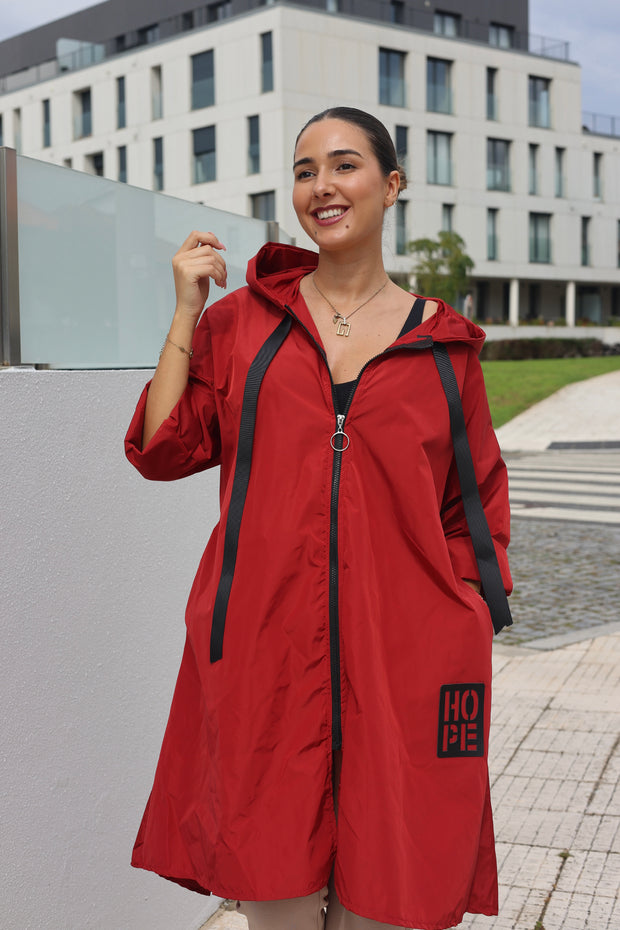 Parka Comprida Hope Com Bolsos Vermelha