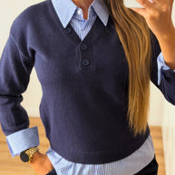 Camisola com camisa inclusa- azul marinho