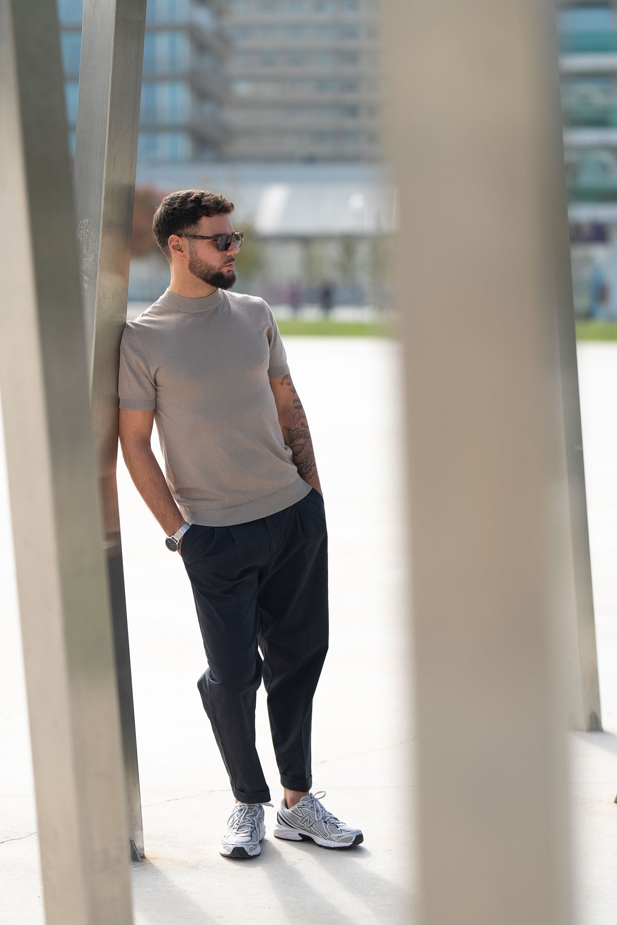 Homem | Camisola manga curta malha taupe