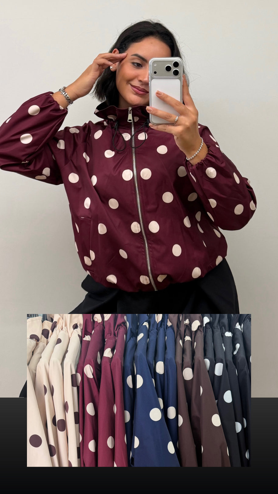 Casaco | estilo parka bolinhas - cores