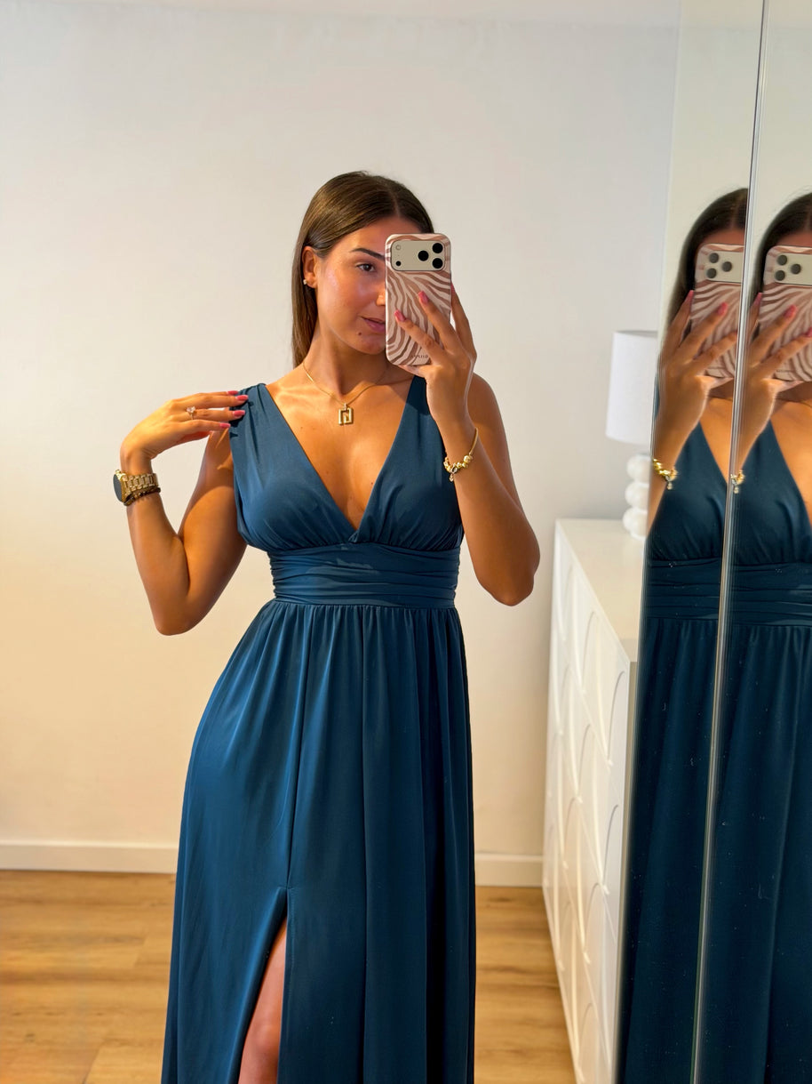Vestido Fluido azul petróleo