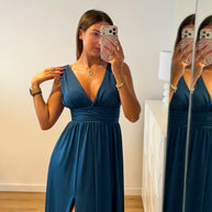 Vestido Fluido azul petróleo
