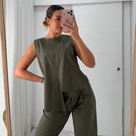 Conjunto assimétrico verde kaki