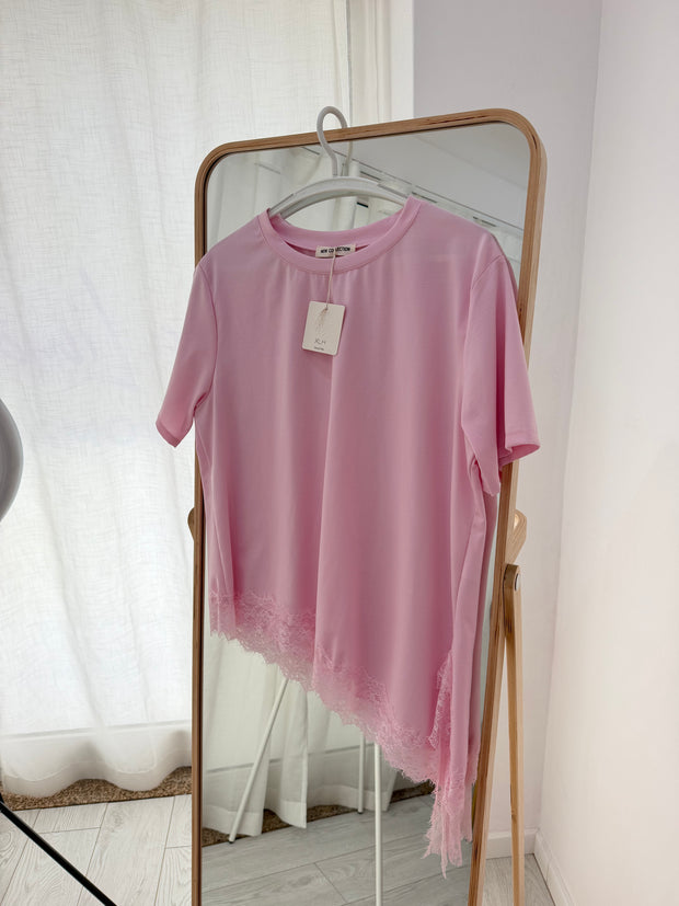 Blusa assimétrica com renda - rosa