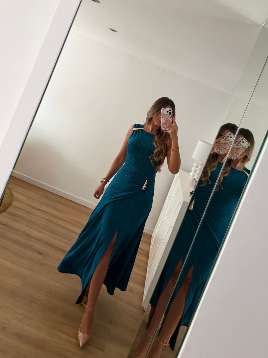 Vestido gota e racha - turquesa