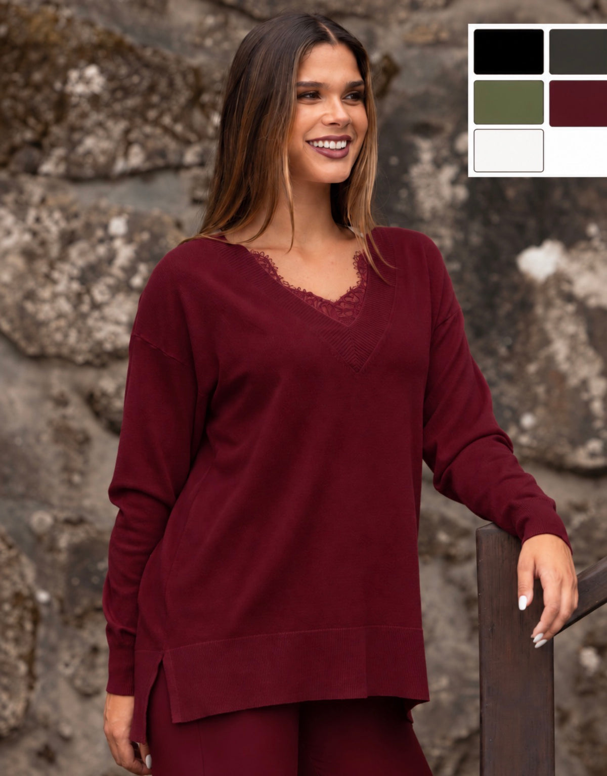 Camisola de bico com pormenor renda