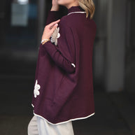 Camisola flores bordadas bordeaux