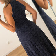 Vestido rendado com forro- azul marinho