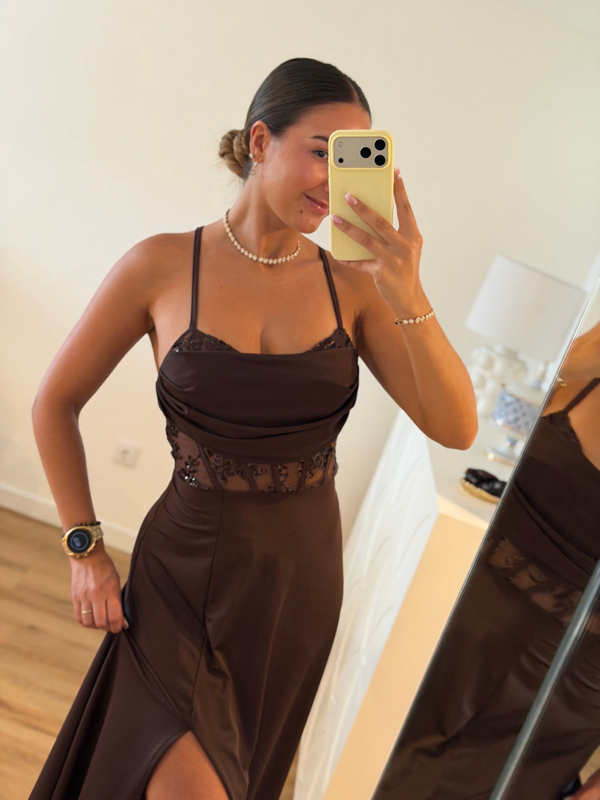 Vestido Elegance estilo corpete - castanho