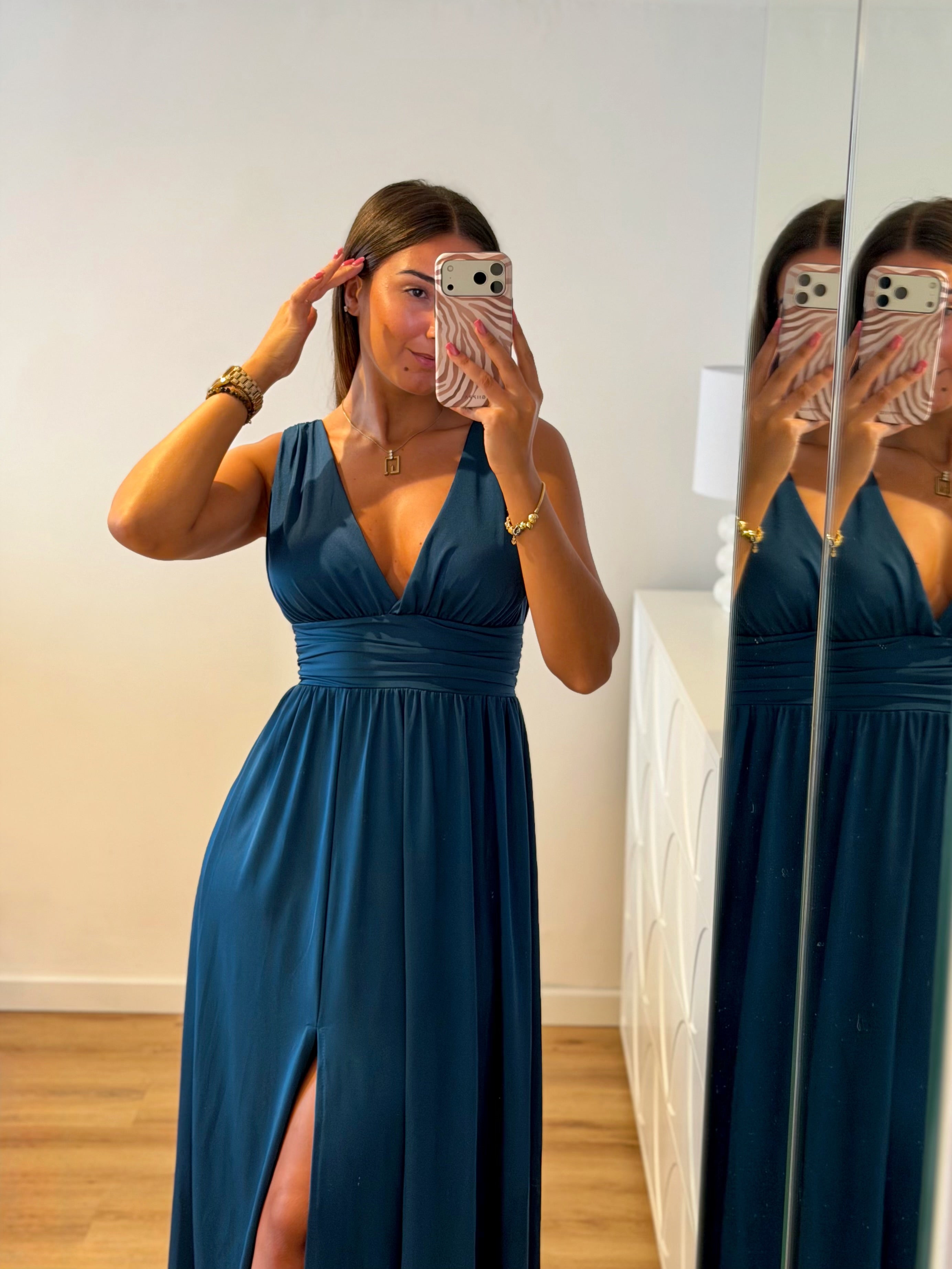 Vestido Fluido azul petróleo