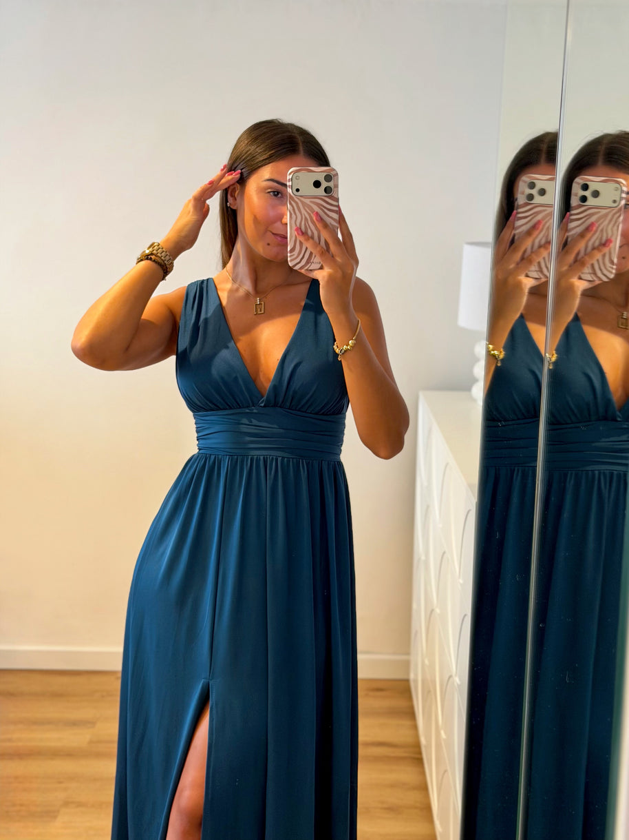 Vestido Fluido azul petróleo