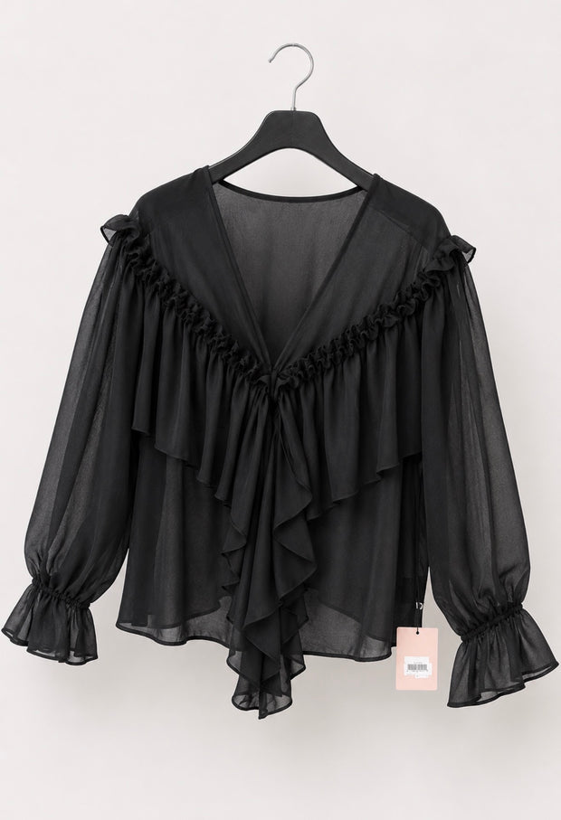Blusa preta folhos