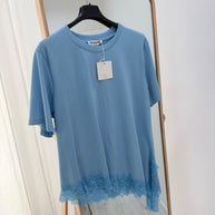 Blusa assimetrica com renda - azul