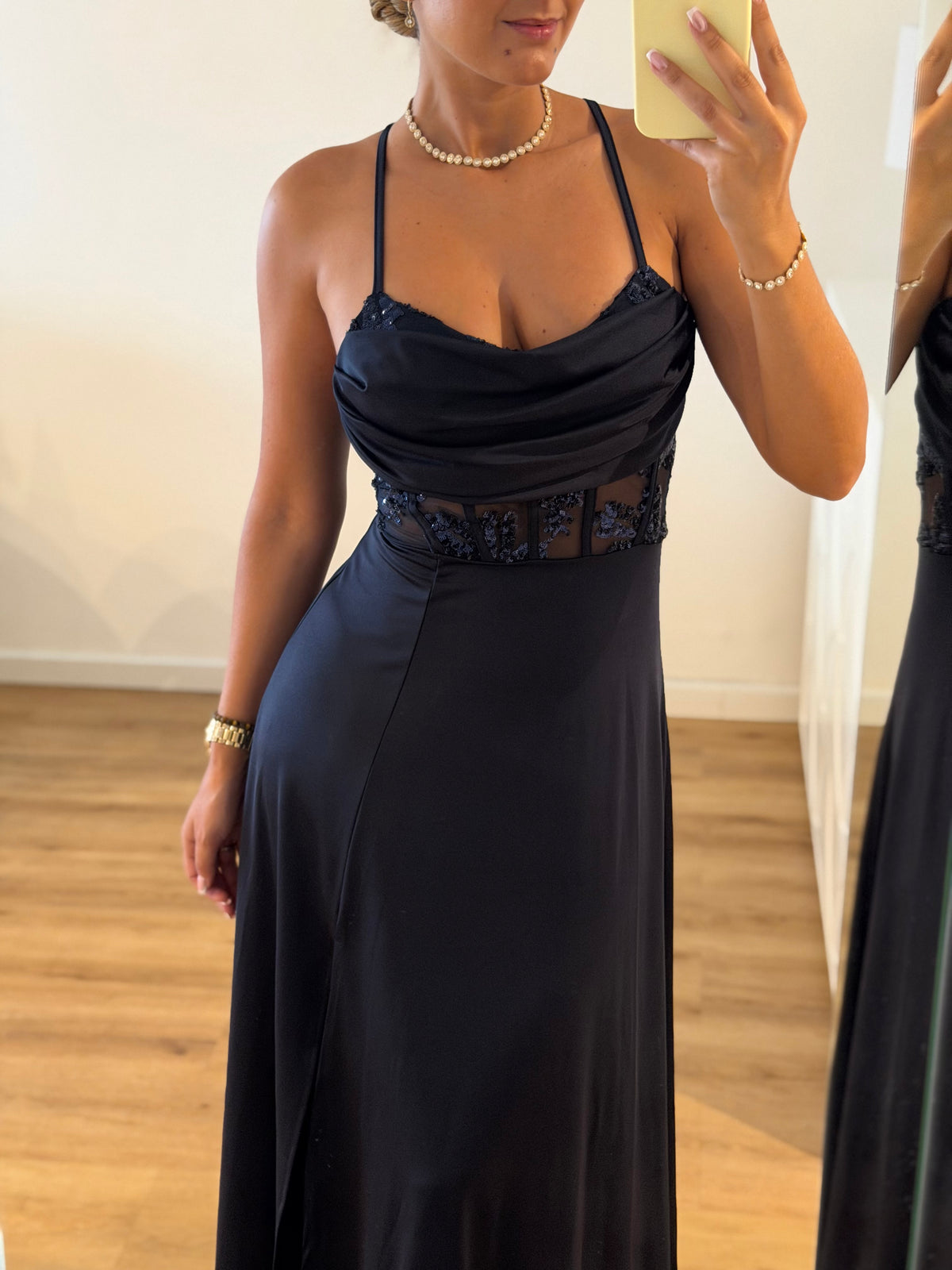Vestido Elegance estilo corpete - azul marinho