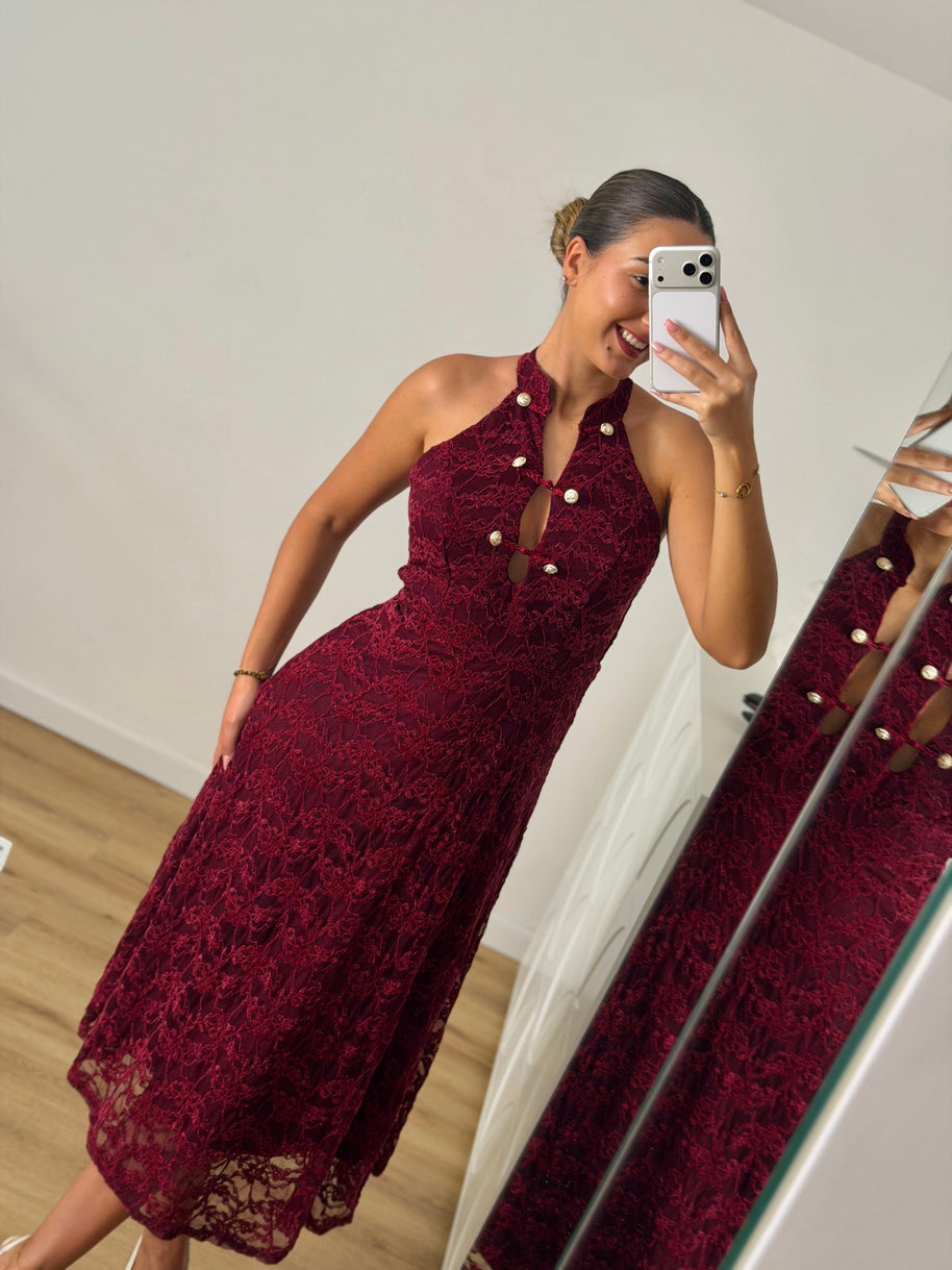 Vestido rendado bordeaux