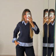 Camisola com camisa inclusa- azul marinho