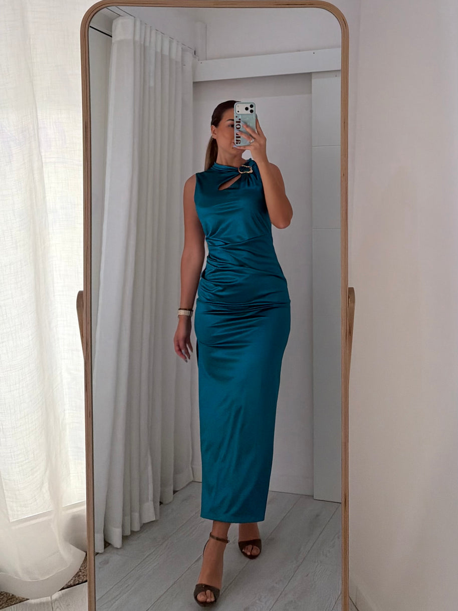 Vestido azul petróleo