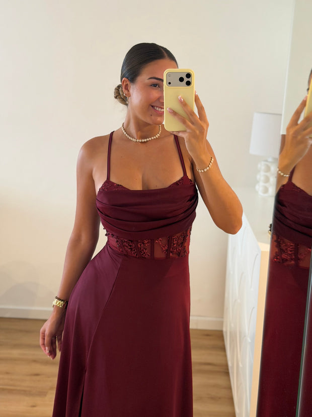 Vestido Elegance estilo corpete - bordô